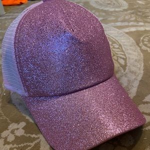 Pink Glitter Pony Tail Hat